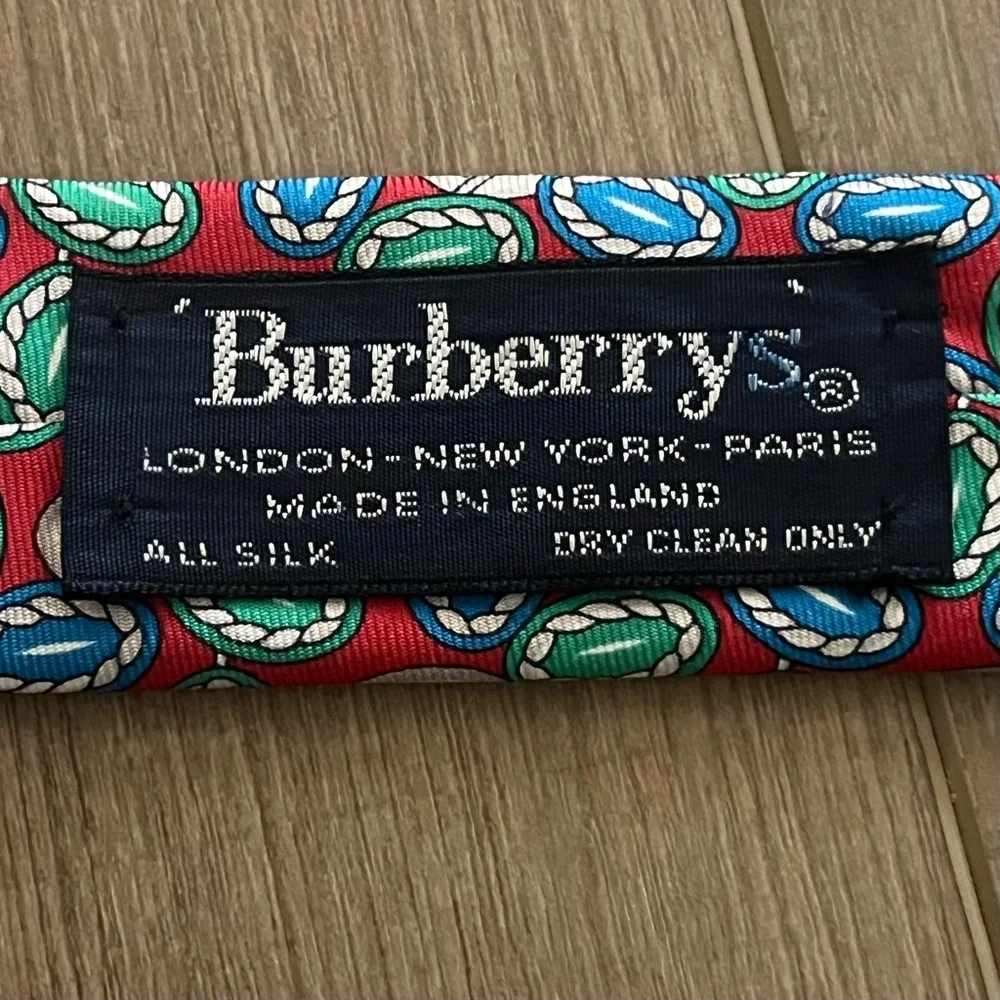Burberry London Mens Silk Designer Necktie Italy Multi‎ Color Red Green Blue Tie